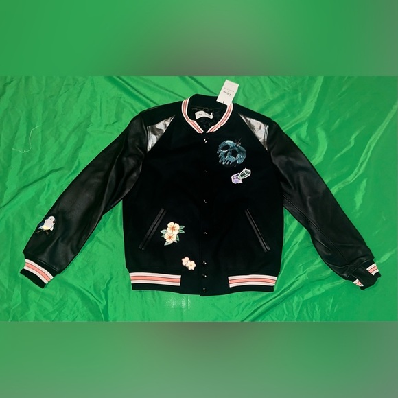 NWT Disney x Coach 10% Leather Black Varsity Jacket size 8 - Picture 4 of 17
